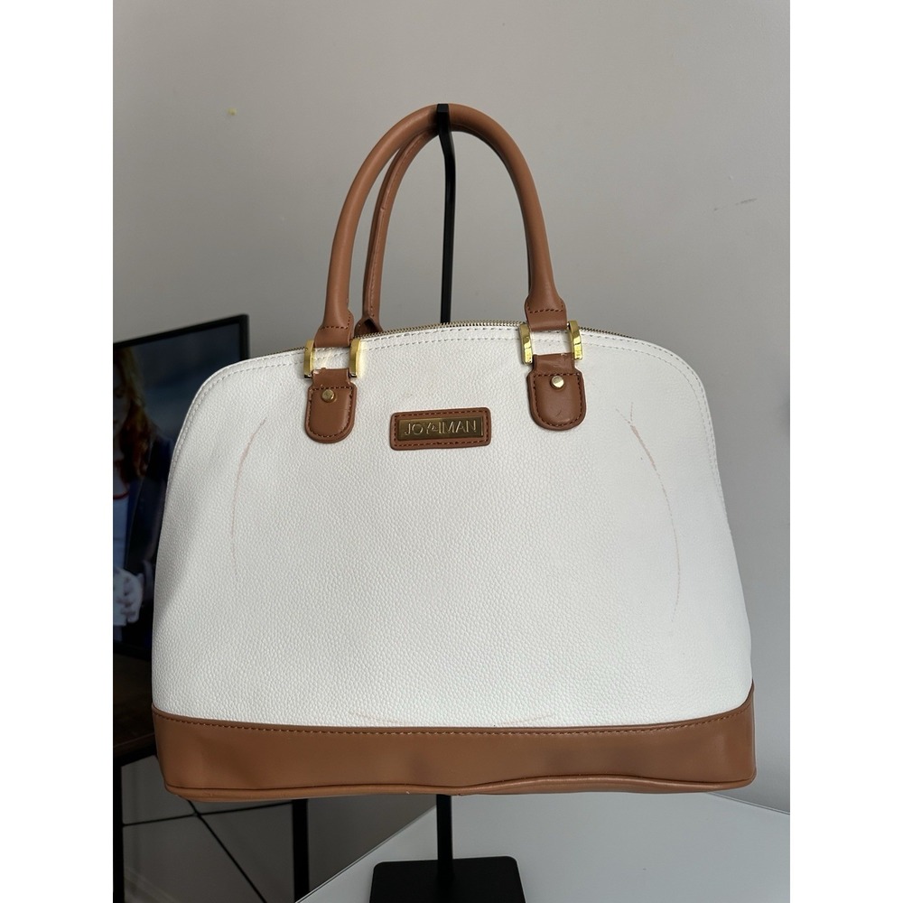 Joy & Iman White & Brown Satchel Dome Bag Gold Hardware